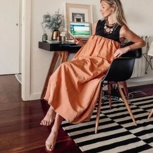 Zara Maxi Bubble Style Pleated Dress Lined Pockets Blogger Favorite Sz Small